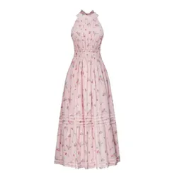 Váy Maxi Nữ F2 Fashion & Freedom Pink Floral Halter Neck Linen Dress D823-HH-S-0724 Màu Hồng Pastel Size S