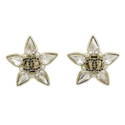 Khuyên Tai Nữ Chanel AB4336 Double C Logo Star Crystal Rhinestone Stud Earrings Màu Trắng Vàng