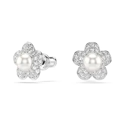 Khuyên Tai Nữ Swarovski x Ariana Grande Stud Earrings Crystal Pearl Round Cut Flower White Rhodium Plated 5756098 Màu Trắng Bạc