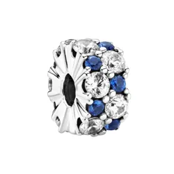 Hạt Vòng Charm Nữ Pandora Clear & Blue Sparkling Clip 799171C01 Màu Bạc Xanh