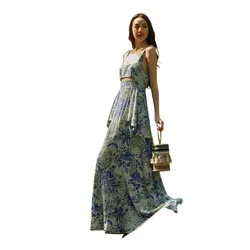 Váy Hai Dây Nữ F2 Fashion & Freedom Linen Into The Wood D812-XHT-S-0524 Màu Xanh Họa Tiết Size S