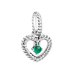 Hạt Vòng Charm Pandora Rainforest Green Beaded Heart Dangle Charm Sterling Silver 798854C05 Màu Bạc Xanh