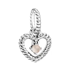 Hạt Vòng Charm Pandora Misty Rose Beaded Heart Dangle Charm Sterling Silver 798854C06 Màu Hồng Bạc