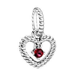 Hạt Vòng Charm Pandora Blazing Red Beaded Heart Dangle Charm Sterling Silver 798854C02 Màu Đỏ Bạc
