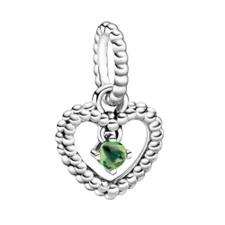 Hạt Vòng Charm Pandora Spring Green Beaded Heart Dangle Charm Sterling Silver 798854C10 Màu Xanh Bạc