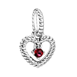 Hạt Vòng Charm Nữ Pandora Blazing Red Beaded Heart Dangle Sterling Silver 798854C08 Màu Bạc Đỏ