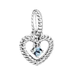 Hạt Vòng Charm Nữ Pandora Aqua Blue Beaded Heart Dangle Sterling Silver 798854C01 Màu Bạc Xanh