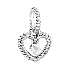 Hạt Vòng Charm Nữ Pandora Milky White Beaded Heart Dangle Sterling Silver 798854C04 Màu Bạc Trắng