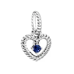 Hạt Vòng Charm Pandora Sea Blue Beaded Heart Dangle Charm Sterling Silver 798854C12 Màu Bạc