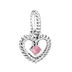 Hạt Vòng Charm Pandora Petal Pink Beaded Heart Dangle Charm Sterling Silver 798854C09 Màu Bạc