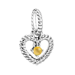 Hạt Vòng Charm Pandora Honey Beaded Heart Dangle Charm Sterling Silver 798854C11 Màu Bạc