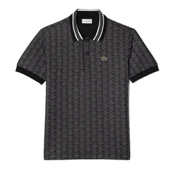 Áo Polo Nam Lacoste Monogram Jacquard DH1417 4PC Màu Đen Xám Size 2