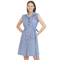 Váy Sơ Mi Nữ F2 Fashion & Freedom Brighter Day Greyish Blue Linen Dress D562-XX-S-1121 Màu Xanh Xám Size S