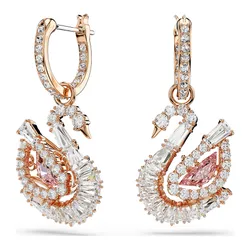 Khuyên Tai Nữ Swarovski Swan Drop Earrings Pavé Swan Pink 18K Rose Gold Finish Màu Vàng Hồng