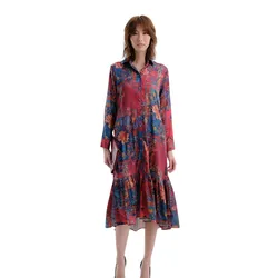 Váy Sơ Mi Nữ F2 Fashion & Freedom Red Silk Dress With Summer Scent Pattern D558-D-S-1021 Màu Đỏ Size S
