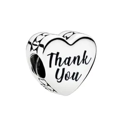 Hạt Vòng Charm Pandora Thank You Heart Bead Charm Màu Bạc