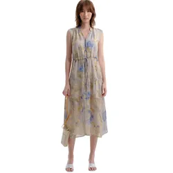Váy Suông Nữ F2 Fashion & Freedom Yellow Silk Dress With Summer Fragrance Pattern D584-VSX-S-0222 Màu Vàng - Xanh Size S