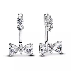 Khuyên Tai Nữ Pandora Sparkling Bow Drop Earrings 293543C01 Màu Bạc Trắng