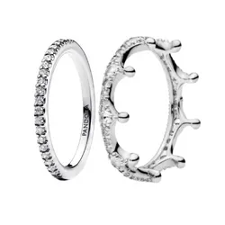 Nhẫn Đôi Pandora Silver Couple Rings With Crown And Gemstones 192999C01/197087CZ Màu Bạc Size 50