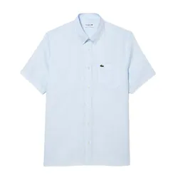 Áo Sơ Mi Cộc Tay Nam Lacoste Regular Fit Short Sleeved Linen Shirt CH5699 T01 Màu Xanh Pastel Size 38