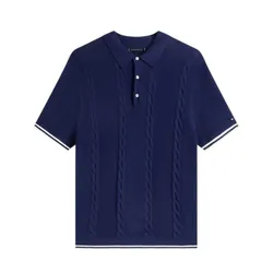 Áo Polo Nam Tommy Hilfiger Short-Sleeve Cable Knit Sweater Polo Màu Xanh Navy Size S