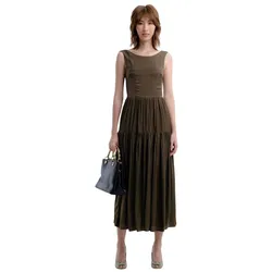 Váy Xòe Nữ F2 Fashion & Freedom Summer Fragrance Moss Green Silk Dress D568-R-S-0322 Màu Xanh Rêu Size S