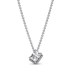 Dây Chuyền Pandora Rectangular Sparkling Halo Collier Necklace 392388C01 Màu Bạc