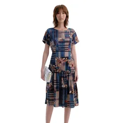 Váy Liền Nữ F2 Fashion & Freedom Blue Brown Silk Dress D341-XN-S-1221 Màu Xanh - Nâu Size S
