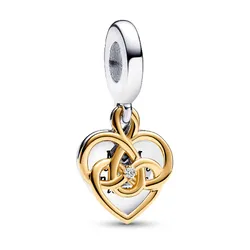 Hạt Vòng Charm Pandora Lab-grown Diamond Engravable Mom Double Dangle 763237C01 Màu Vàng/Bạc