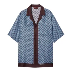 Áo Sơ Mi Nam Gucci GG Silk Twill Shirt 794907 ZASG3 6006 Màu Xanh Size 46