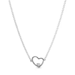 Dây Chuyền Nữ Pandora Asymmetrical Heart Silver Collier With Clear Cubic Zirconia 397797CZ-45 Màu Bạc