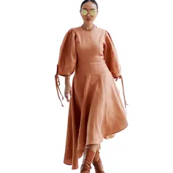 Váy Xòe Nữ F2 Fashion & Freedom Chocolate Brown Linen Dress Fall In Love DT-D679-CD-S-1122 Màu Cam Đất Size S
