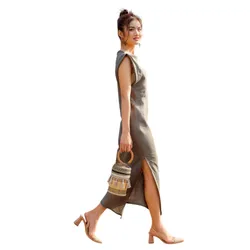 Váy Midi F2 Fashion & Freedom Linen Fall Muse D651-RD-S-0822 Màu Xanh Rêu Đậm Size S