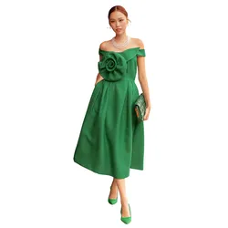 Váy Xòe Nữ F2 Fashion & Freedom Blue Brocade Dress With Floral Embellishments D688-XLKH-S-1221 Màu Xanh Lá Size S
