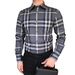 Áo Sơ Mi Nam Burberry Cotton Shirt 8092915 Màu Xám Kẻ Size S