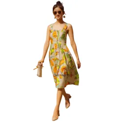 Váy Nữ F2 Fashion & Freedom Linen Fall Muse D340-CX-S-0822 Màu Cam Xanh Size S