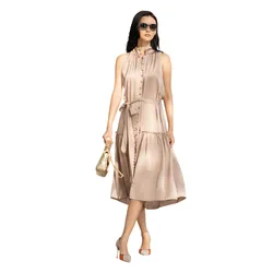 Váy Midi Cổ Yếm F2 Fashion & Freedom Lụa D416-B-S-0822 Màu Be Nâu Size S