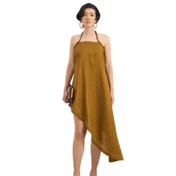 Váy Midi Cổ Yếm F2 Fashion & Freedom Linen Chocolate Fall In Love DT-D677-VN-S-1122 Màu Vàng Nâu Size S