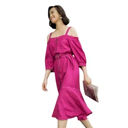 Váy Trễ Vai F2 Fashion & Freedom Linen New Tune D420-T-S-0720 Màu Tím Size S