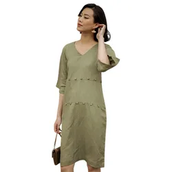 Váy Suông Nữ F2 Fashion & Freedom Linen Harmony D448-XR-S-0720 Màu Xanh Rêu Size S