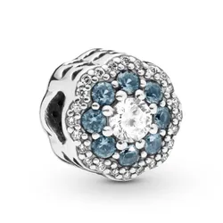 Hạt Vòng Charm Pandora Blue Sparkle Flower Charm 797851NMB Màu Xanh Bạc