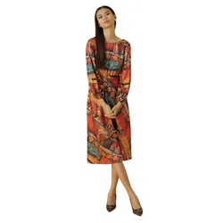 Váy Midi Nữ F2 Fashion & Freedom Lụa Fly Sky D376-DC-S-0421 Màu Cam Họa Tiết Size S