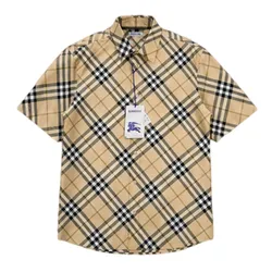 Áo Sơ Mi Cộc Tay Nam Burberry Check 8100682 Màu Camel Size S