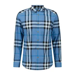 Áo Sơ Mi Nam Burberry Men's Claverdon Check Shirt In Blue Jade Màu Xanh Blue Size XS