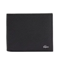 Ví Nam Lacoste Men's Crocodile Matte Grained Leather Horizontal Trifold Wallet NH47740R Màu Đen
