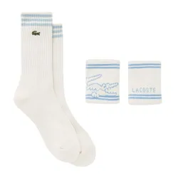 Set Tất Và Băng Đeo Cổ Tay Unisex Lacoste Sports Wristband + Socks Gift RL001E 56G J2G Màu Trắng/ Xanh Dương Size T4