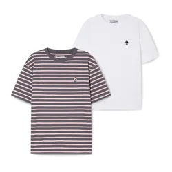 Set 2 Áo Phông WHOAU Crew Neck Shoert Sleeve Characoal WHRSG2352U60 T-shirt Màu Trắng Phối Xanh Size S