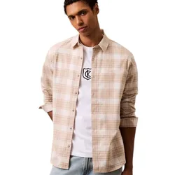 Áo Sơ Mi Nam Calvin Klein CK Plaid Flannel Classic Shirt 40EM134 - 230 Màu Be Kem Size XS