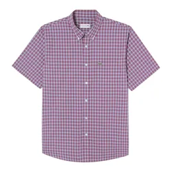 Áo Sơ Mi Nam Lacoste Short-Sleeve Plaid Shirt With Button Closure Regular CH0744 - INY Màu Hồng Tím Size 39