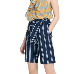 Quần Short Linen Nữ F2 Fashion & Freedom Brighter Day QS60-XST-S-1121 Màu Xanh/Trắng Size S